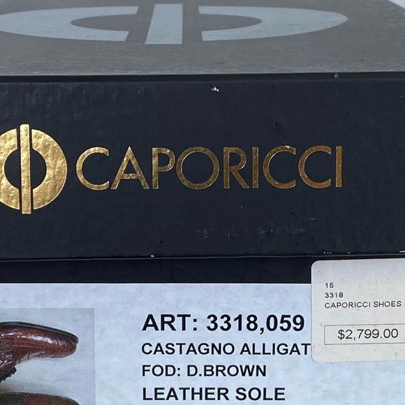 CAPORICCI 3318 genuine alligator shoes.
Dark Brown (Castagno)
Wing tip - Picture 11 of 11